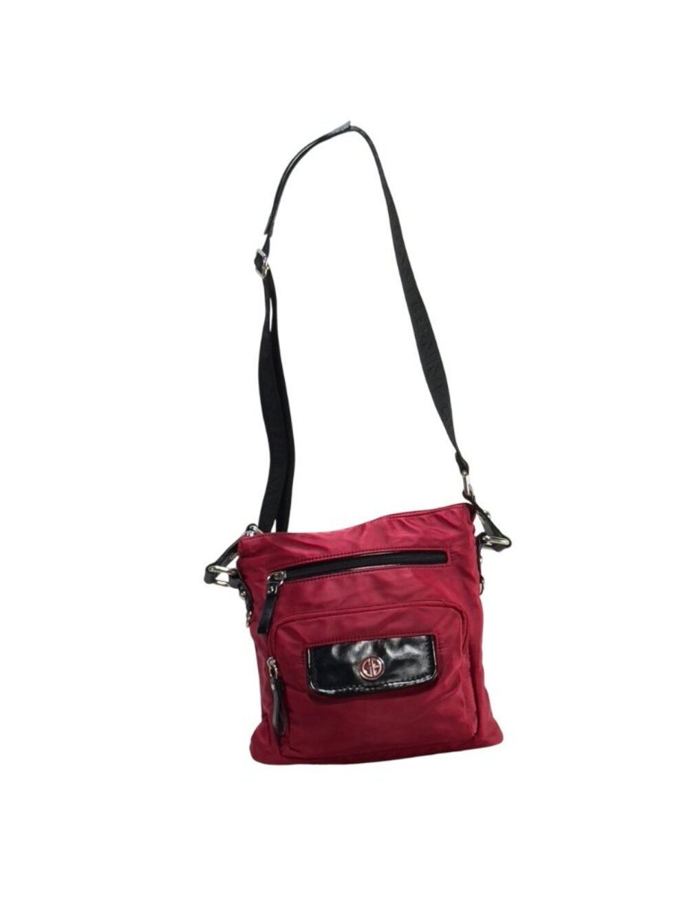 Giani Bernini Red Crossbody Nylon Shoulder Bag Adjustable Black Strap Zip Close - Picture 8 of 16